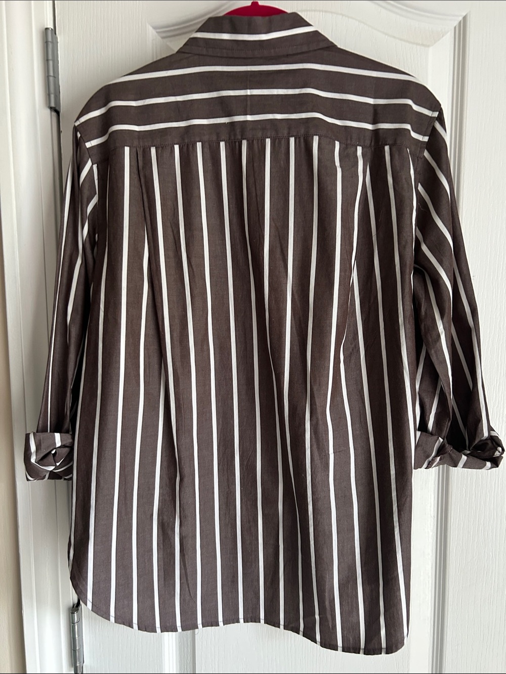 LOFT Striped Button-Down Shirt in Brown and White NWT Small - Picture 5 of 5
